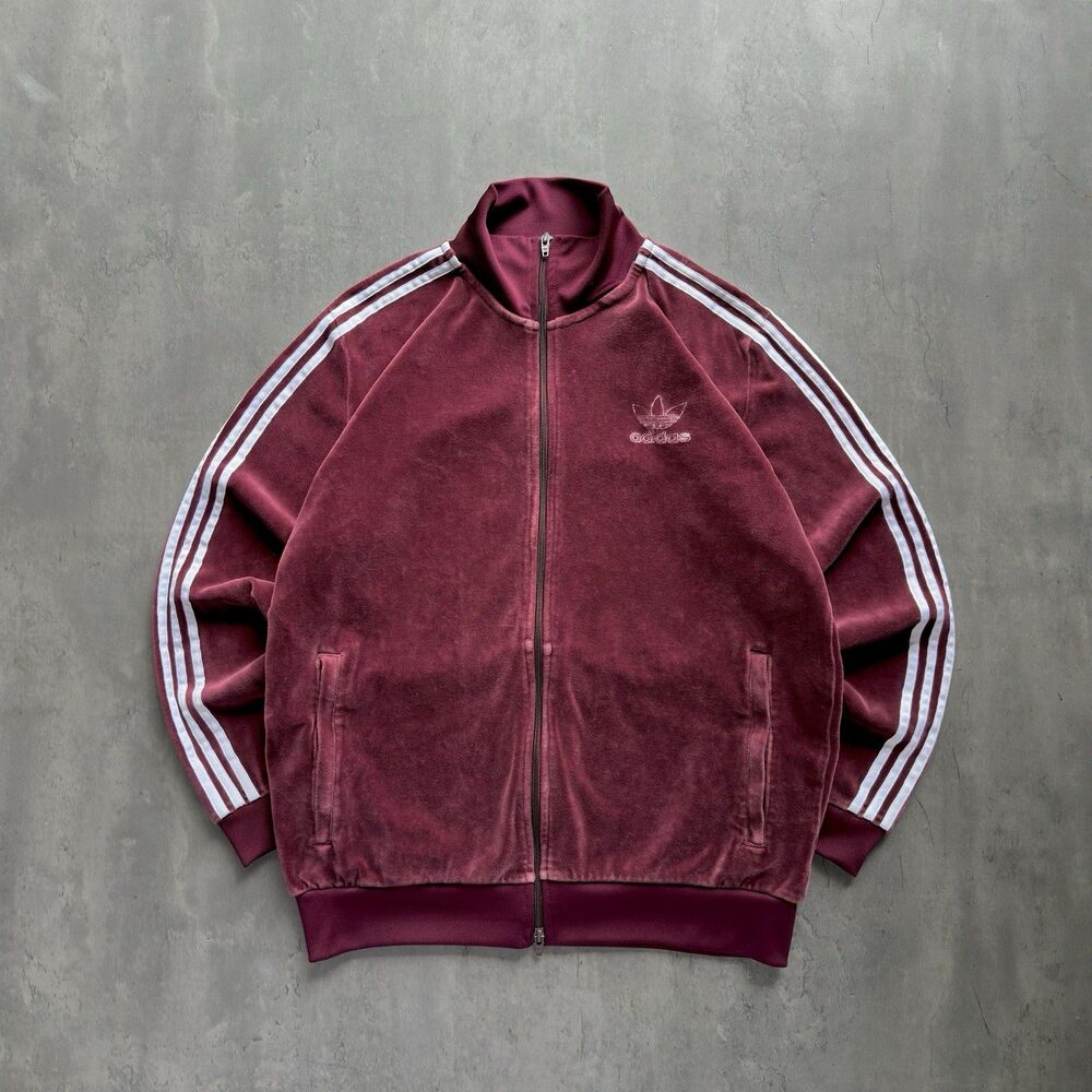 Adidas Originals Beckenbauer Velour Men's Full Zip Track Jacket M Burgundy Rare